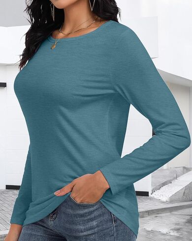 CHICGAL Women Long Sleeve Shirts Casual Fall Tees Crew Neck Basic Tunic Tops in Kuwait