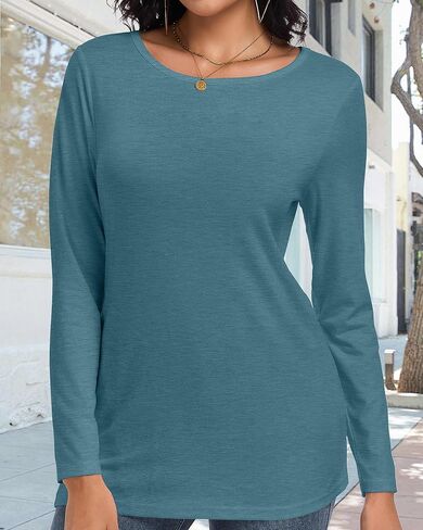 CHICGAL Women Long Sleeve Shirts Casual Fall Tees Crew Neck Basic Tunic Tops in Kuwait