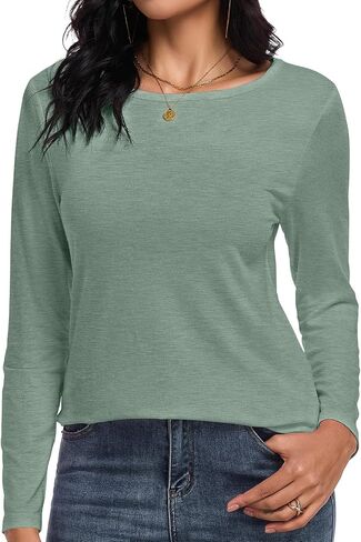 CHICGAL Women Long Sleeve Shirts Casual Fall Tees Crew Neck Basic Tunic Tops in Kuwait