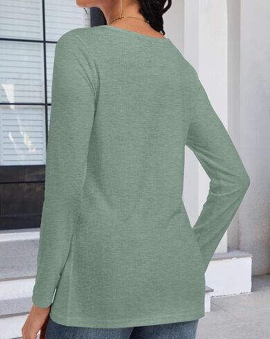 CHICGAL Women Long Sleeve Shirts Casual Fall Tees Crew Neck Basic Tunic Tops in Kuwait