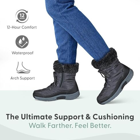 حذاء ثلج مضاد للماء للنساء من Orthofeet Alps | أحذية شتوية مقاومة للانزلاق، قابلة للتعديل مع سحاب جانبي، فرو صناعي، دعم للقوس، بطانة مريحة، صندوق عريض عند الأصابع in Kuwait