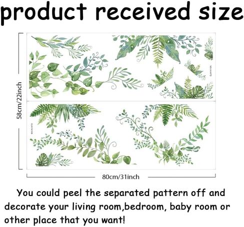SUPERDANT Green Plants Wall Decals 2 Sheets/Set Vines Branches Leaves Wall Sticker Removable Vinyl Art Mural Decals for Living Room Bedroom Balcony Corridor Window TV Entrance Door Mirror Decor in Saudi Arabia
