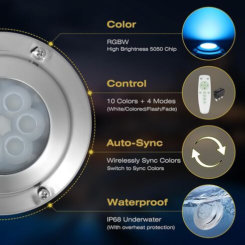 B4-3 Blue Underwater Boat Light, 60W 6,000LM DC10-30V 6LED 4.3" Submersible Marine LED Lights, IP68 Waterproof Surface Mount 316L Stainless Steel Sailboat Yacht Fishing Swim Diving Light in Saudi Arabia
