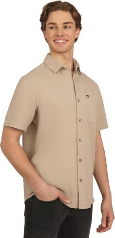 Quiksilver Men's Premium Cotton Short Sleeve Button Up Waffle Woven Shirt in Saudi Arabia