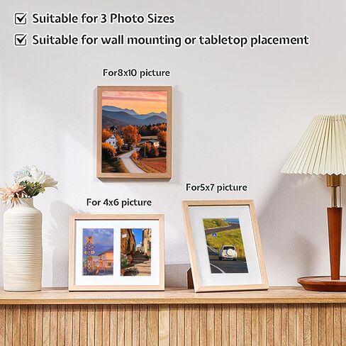 11 x 14 Solid Wood Picture Frame with Tempered Glass 1 Pack, Natural Wooden Photo Frame with Mat to 8" x 10" & 5" x 7" Picture for Tabletop and Wall Mounting, 11 by 14 Wood Frame, Light Wood in Saudi Arabia