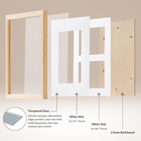 11 x 14 Solid Wood Picture Frame with Tempered Glass 1 Pack, Natural Wooden Photo Frame with Mat to 8" x 10" & 5" x 7" Picture for Tabletop and Wall Mounting, 11 by 14 Wood Frame, Light Wood in Saudi Arabia