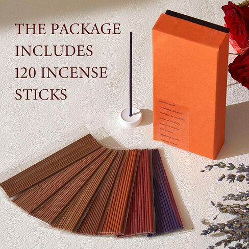 Incense Sticks – 120 Natural Sticks, 8 scents Including Lavender, Osmanthus, Rose, Agarwood, Sandalwood & Oriental. 15 Sticks per Scent. Stress Relief Gifts in Kuwait