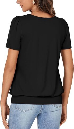 KIFOVEN V Neck T Shirts for Women Banded Bottom Summer Tops Business Dressy Casual Blouses Short Sleeve Basic Tee Shirts in Saudi Arabia