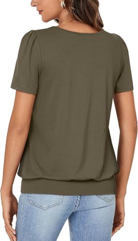 KIFOVEN V Neck T Shirts for Women Banded Bottom Summer Tops Business Dressy Casual Blouses Short Sleeve Basic Tee Shirts in Kuwait