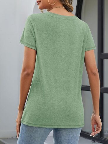 Womens T Shirts Short Sleeve V Neck Tops with Pockets Summer Fashion Trendy Soft Casual Comfy Outfits Clothes 2025 in Saudi Arabia