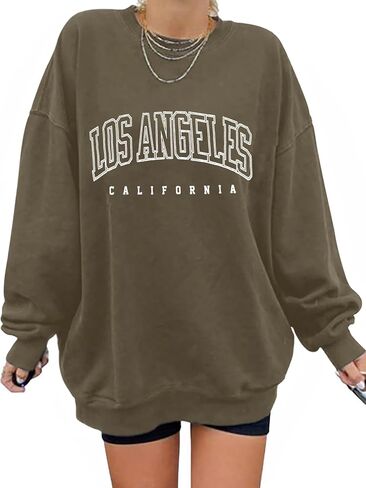 Women's Graphic Sweatshirts Oversized Long Sleeve Cute Los Angeles Loose Crewneck Pullover Sweatshirt in Kuwait