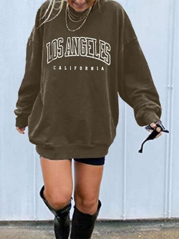 Women's Graphic Sweatshirts Oversized Long Sleeve Cute Los Angeles Loose Crewneck Pullover Sweatshirt in Kuwait