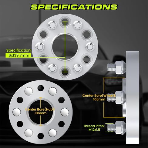 Customadeonly 3mm Hubcentric Wheel Spacers 6x5.5 Compatible for Toyota Tacoma 1995-2008, Tundra 2000-2006, T100 1993-1996, 4Runner 1984-2008, Pick Up 1980-1995 (2pc 106mm M12x1.5) 6 Lug Spacer 6x5.5 in Saudi Arabia
