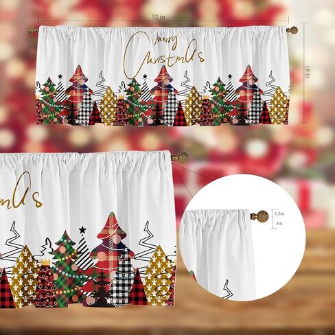 Christmas Valances Wreath Window Short Curtain Valances for Kitchen Bathroom, Rod Pocket Christmas Ornament Ball Small Window Treatment Valances 52x18inch, Red in Saudi Arabia
