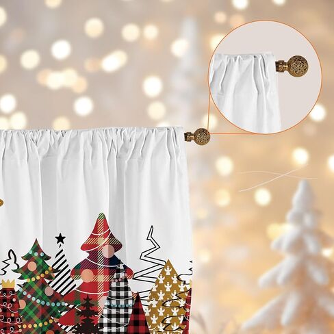 Christmas Valances Wreath Window Short Curtain Valances for Kitchen Bathroom, Rod Pocket Christmas Ornament Ball Small Window Treatment Valances 52x18inch, Red in Saudi Arabia