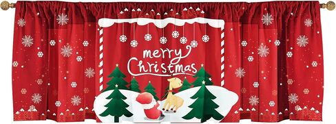 Christmas Valances Wreath Window Short Curtain Valances for Kitchen Bathroom, Rod Pocket Christmas Ornament Ball Small Window Treatment Valances 52x18inch, Red in Saudi Arabia