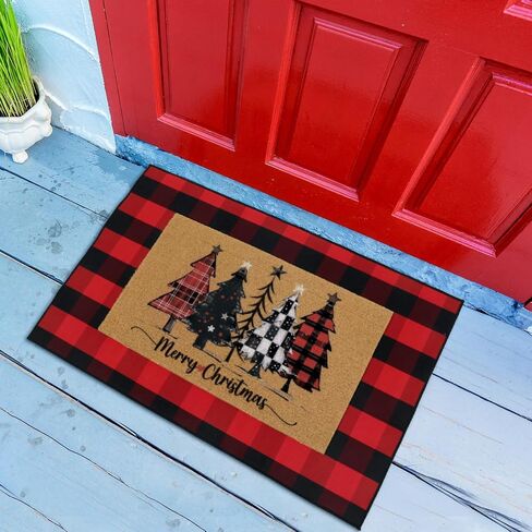 2 Pcs Football Front Porch Rug Buffalo Plaid Football Door Mat Imitation Coco Coir Football Welcome Layering Rug for Outdoor(Black and White 1,28 x 43 Inch,Football) in Saudi Arabia