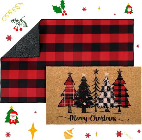 2 Pcs Football Front Porch Rug Buffalo Plaid Football Door Mat Imitation Coco Coir Football Welcome Layering Rug for Outdoor(Black and White 1,28 x 43 Inch,Football) in Saudi Arabia