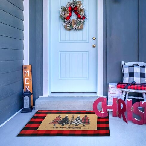2 Pcs Football Front Porch Rug Buffalo Plaid Football Door Mat Imitation Coco Coir Football Welcome Layering Rug for Outdoor(Black and White 1,28 x 43 Inch,Football) in Saudi Arabia