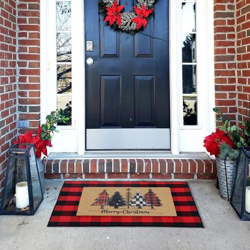 2 Pcs Football Front Porch Rug Buffalo Plaid Football Door Mat Imitation Coco Coir Football Welcome Layering Rug for Outdoor(Black and White 1,28 x 43 Inch,Football) in Saudi Arabia