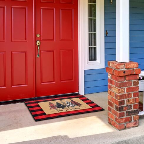 2 Pcs Football Front Porch Rug Buffalo Plaid Football Door Mat Imitation Coco Coir Football Welcome Layering Rug for Outdoor(Black and White 1,28 x 43 Inch,Football) in Saudi Arabia