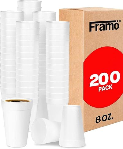 FRAMO 8 Oz Foam Cups Lightweight Insulated Foam Cups for Coffee, Cold Drinks & Other Hot Beverages - Disposable Drinking Cups for Parties, Picnic, BBQ, Travel, & Events (100) in Saudi Arabia