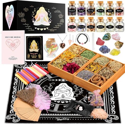 Self-Love Witchcraft Supplies Kit, 75Pack Wiccan Supplies and Tools with 30+ Positive Messages Capsule Bottle, Self-Love Spell Kit with Self-Care Journal Workbook Witchy Gifts for Women in Kuwait