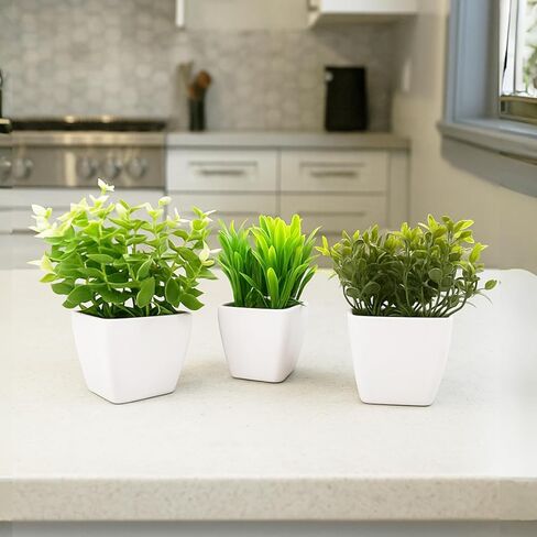 Cutepet 3 PCS النباتات المزيفة الصغيرة ، واقعية مصطنعة مصطنعة مصنفة فو ، داخلي/في الهواء الطلق للمنزل 、 مكتب المكتب والحمام ، أوراق قابلة للتعديل ، خالية من الصيانة in Kuwait