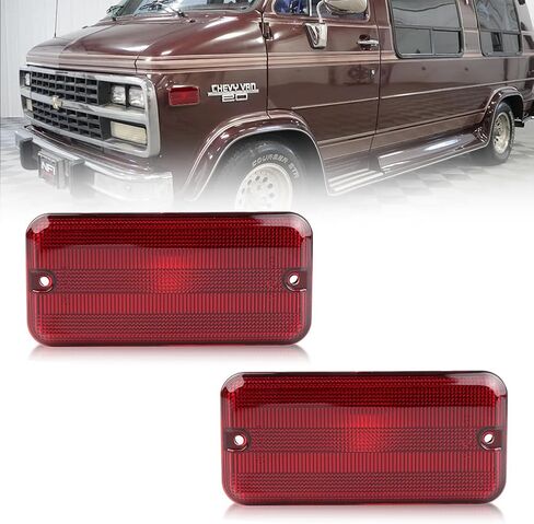 Front + Rear LED Side Marker Light Compatible with Chevy G10 G20 GMC G1500 G2500 Van 1985-1995, P30 P3500 P20 1985-1996, [DOT] Amber/Red LED Sidemarker Lamp, 4 PCS, Smoked Lens in Kuwait