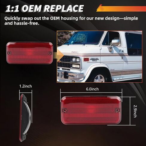 Front + Rear LED Side Marker Light Compatible with Chevy G10 G20 GMC G1500 G2500 Van 1985-1995, P30 P3500 P20 1985-1996, [DOT] Amber/Red LED Sidemarker Lamp, 4 PCS, Smoked Lens in Kuwait