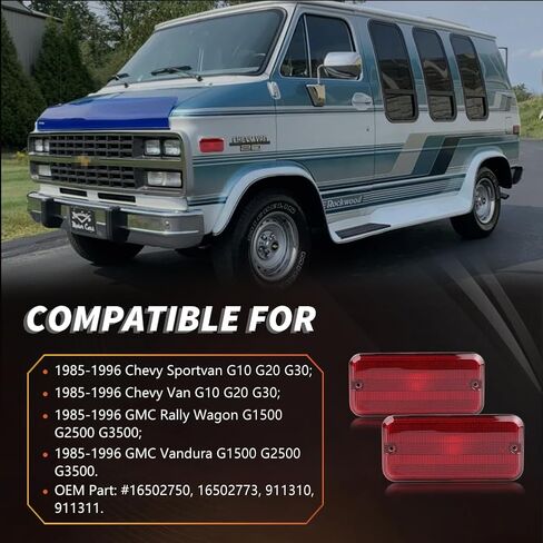 Front + Rear LED Side Marker Light Compatible with Chevy G10 G20 GMC G1500 G2500 Van 1985-1995, P30 P3500 P20 1985-1996, [DOT] Amber/Red LED Sidemarker Lamp, 4 PCS, Smoked Lens in Kuwait
