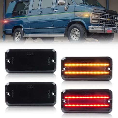 Front + Rear LED Side Marker Light Compatible with Chevy G10 G20 GMC G1500 G2500 Van 1985-1995, P30 P3500 P20 1985-1996, [DOT] Amber/Red LED Sidemarker Lamp, 4 PCS, Smoked Lens in Kuwait
