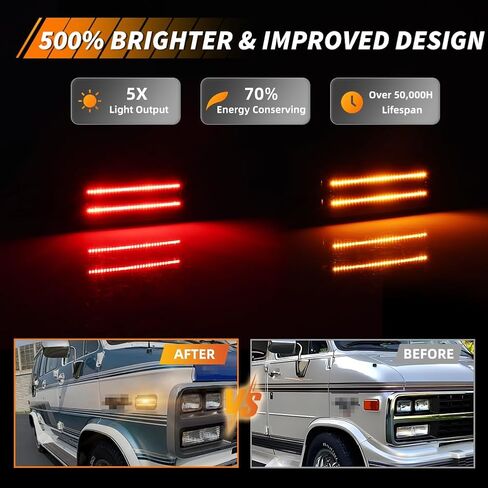 Front + Rear LED Side Marker Light Compatible with Chevy G10 G20 GMC G1500 G2500 Van 1985-1995, P30 P3500 P20 1985-1996, [DOT] Amber/Red LED Sidemarker Lamp, 4 PCS, Smoked Lens in Kuwait