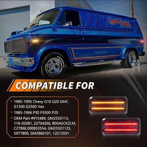 Front + Rear LED Side Marker Light Compatible with Chevy G10 G20 GMC G1500 G2500 Van 1985-1995, P30 P3500 P20 1985-1996, [DOT] Amber/Red LED Sidemarker Lamp, 4 PCS, Smoked Lens in Kuwait