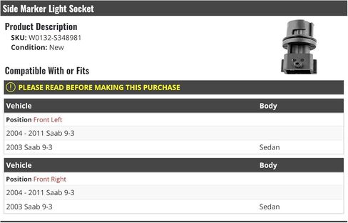 مقبس ضوء علامة الجانب الأمامي-متوافق مع 2003-2011 SAAB 9-3 سيدان in Kuwait