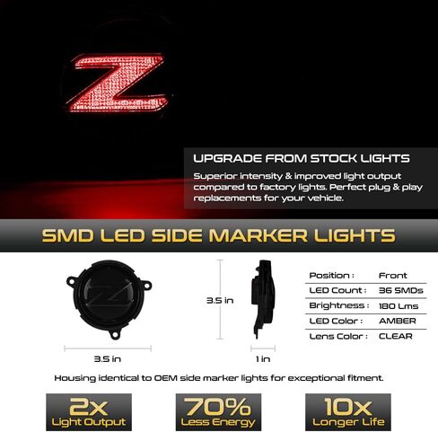 VIPMOTOZ Full LED Strip Side Marker Lights Fender Parking Lamps Compatible With 2003-2008 BMW Z4 E85 E86 Convertible Chrome Housing Smoke Tinted Lens Direct Replacement Left & Right Side Pair Set in Saudi Arabia