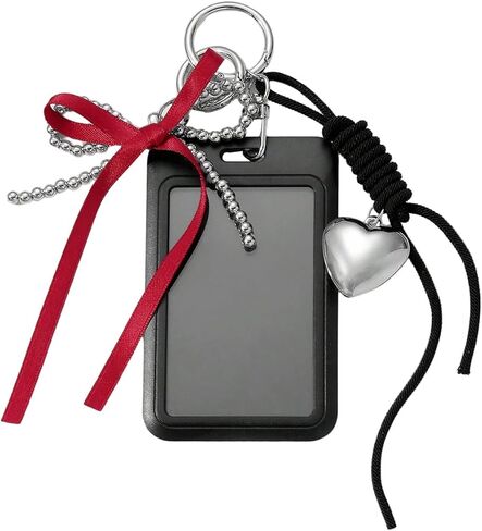 MakeMeChic Women's Clear Photocard Badge Holder Key Chain Ribbon Heart Shape Y2k Pendant Keychain in Kuwait