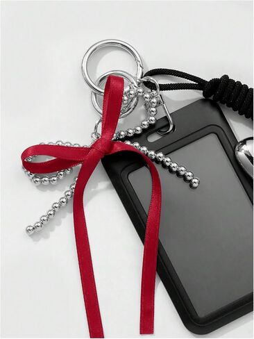 MakeMeChic Women's Clear Photocard Badge Holder Key Chain Ribbon Heart Shape Y2k Pendant Keychain in Kuwait