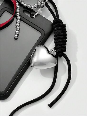 MakeMeChic Women's Clear Photocard Badge Holder Key Chain Ribbon Heart Shape Y2k Pendant Keychain in Kuwait