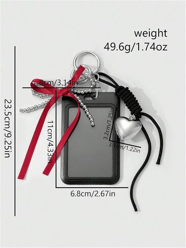MakeMeChic Women's Clear Photocard Badge Holder Key Chain Ribbon Heart Shape Y2k Pendant Keychain in Kuwait
