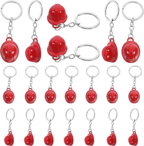 logofun 20 pcs mini keymet keymains smither safety hat key chain chain joolty construction hat keyring for back backpack decorations - red - red in Saudi Arabia