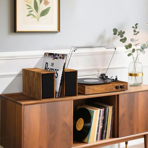 Record Player for Vinyl with External Speakers, Bluetooth 3 Speed Vintage Belt-Driven 33 45 78 RPM Turntable with Stereo Speakers, MP3 PC Recording, RCA Line-Out, AUX-in Headphone Out, Brown in Saudi Arabia