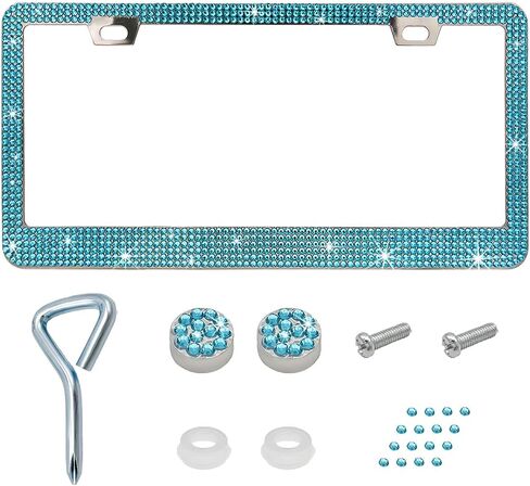 Ziciner Bling License Plate Frame, Sparkly License Plate Tag Cover with Multifaceted Rhinestones, Stainless Steel Crystal License Plate Holder, Universal Exterior Car Accessories (Purple, 2PCS) in Saudi Arabia