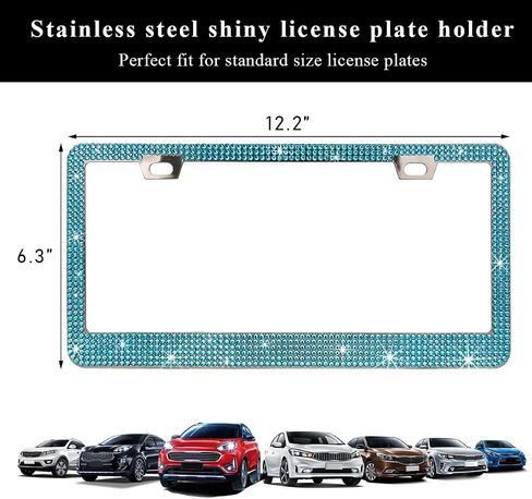Ziciner Bling License Plate Frame, Sparkly License Plate Tag Cover with Multifaceted Rhinestones, Stainless Steel Crystal License Plate Holder, Universal Exterior Car Accessories (Purple, 2PCS) in Saudi Arabia