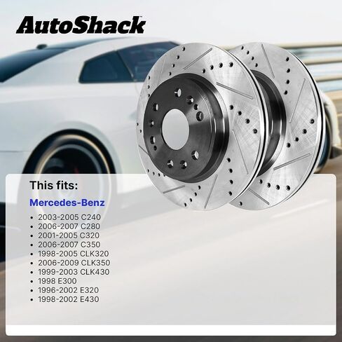 Autoshack Black Hat حفر ودوارات الفرامل المحفورة ودوارات الفرامل الأمامية والخلفية للبديل عن مرسيدس E320 CLK430 E430 C320 C240 E300 CLK320 2006-2007 C280 C350 2006-2009 CLK350 PR44103PR44102 in Kuwait