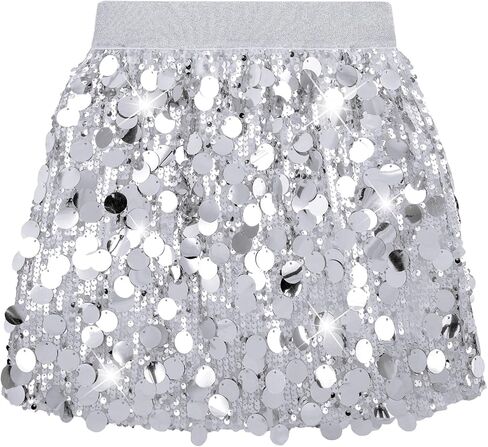 DAXIANG Girls Sparkly Sequin A Line Skirt Kids Elastics Waist Shiny Skirt with Built in Shorts for Party Birthday 5-12 Years in Kuwait