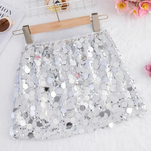 DAXIANG Girls Sparkly Sequin A Line Skirt Kids Elastics Waist Shiny Skirt with Built in Shorts for Party Birthday 5-12 Years in Kuwait
