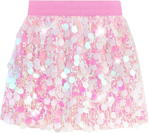 DAXIANG Girls Sparkly Sequin A Line Skirt Kids Elastics Waist Shiny Skirt with Built in Shorts for Party Birthday 5-12 Years in Kuwait
