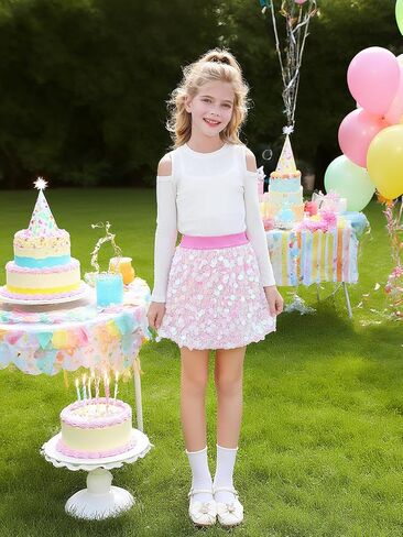 DAXIANG Girls Sparkly Sequin A Line Skirt Kids Elastics Waist Shiny Skirt with Built in Shorts for Party Birthday 5-12 Years in Kuwait