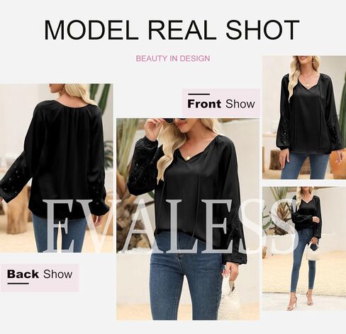 EVALESS Womens Tops Dressy Casual V Neck Long Sleeve Hollow Out Embroidered Blouses Shirts Spring Summer Outfits 2025 in Saudi Arabia
